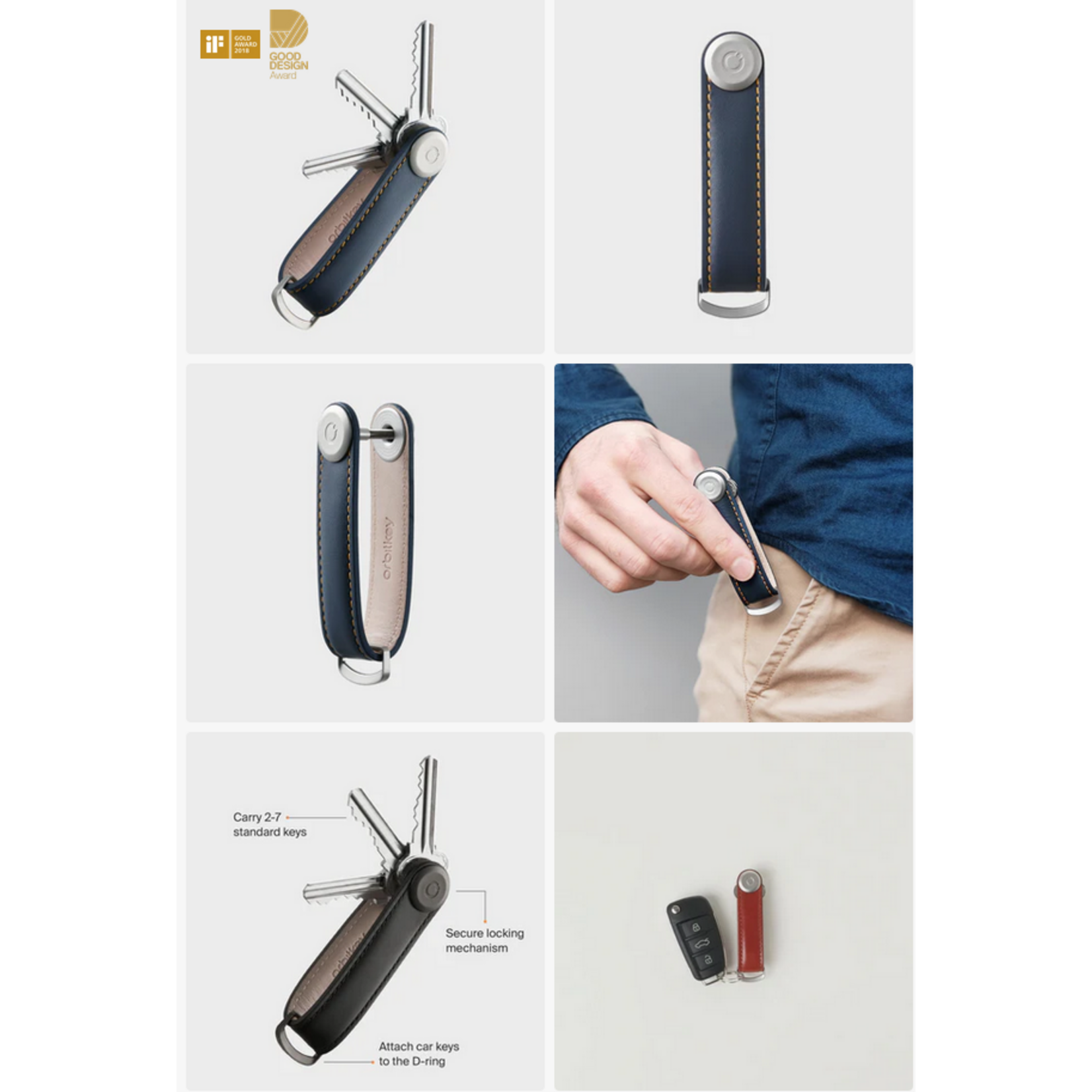 ORBITKEY ORBITKEY Key Organiser Leather - Navy w/ Tan Stitching