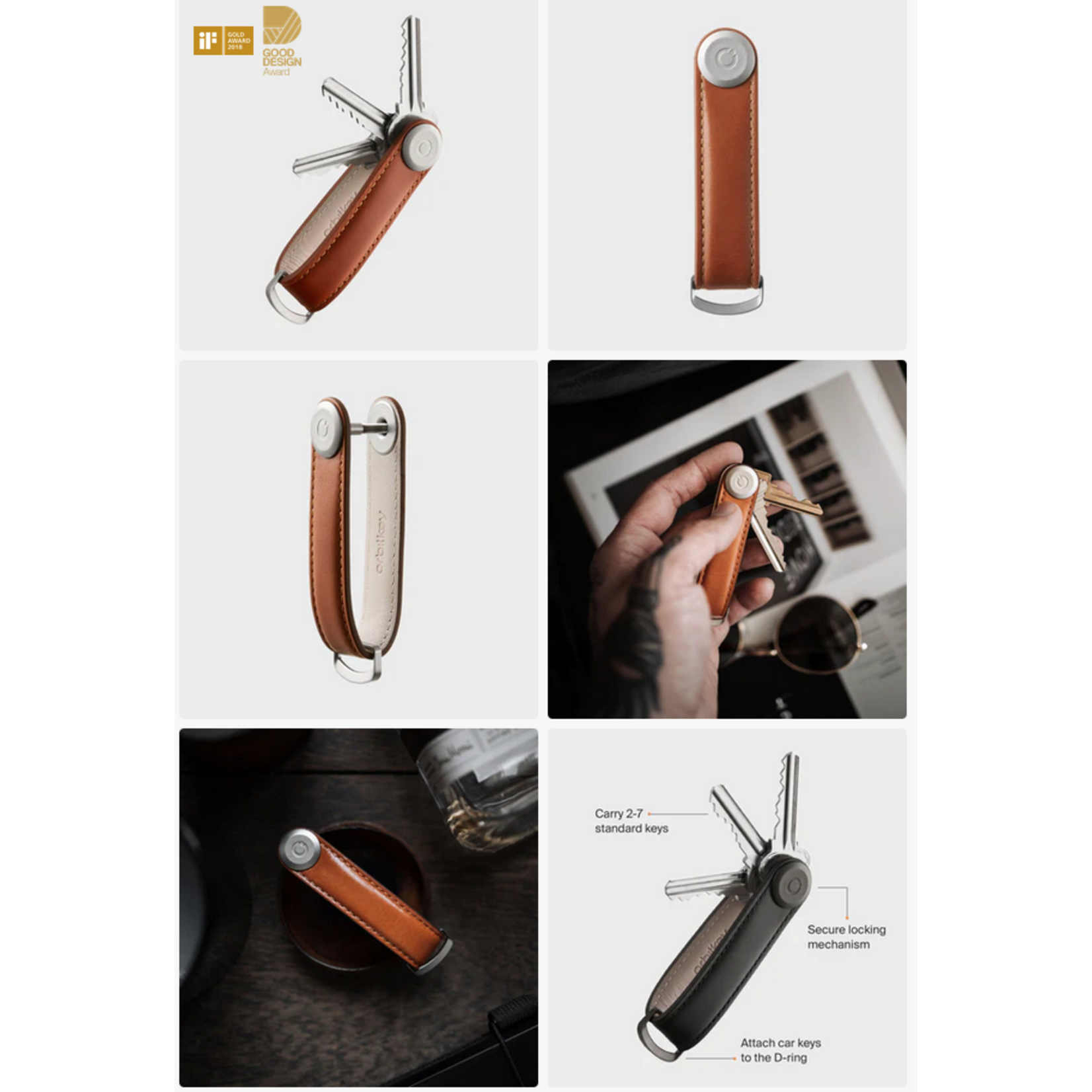 ORBITKEY ORBITKEY Key Organiser Leather - Cognac w/ Tan Stitching