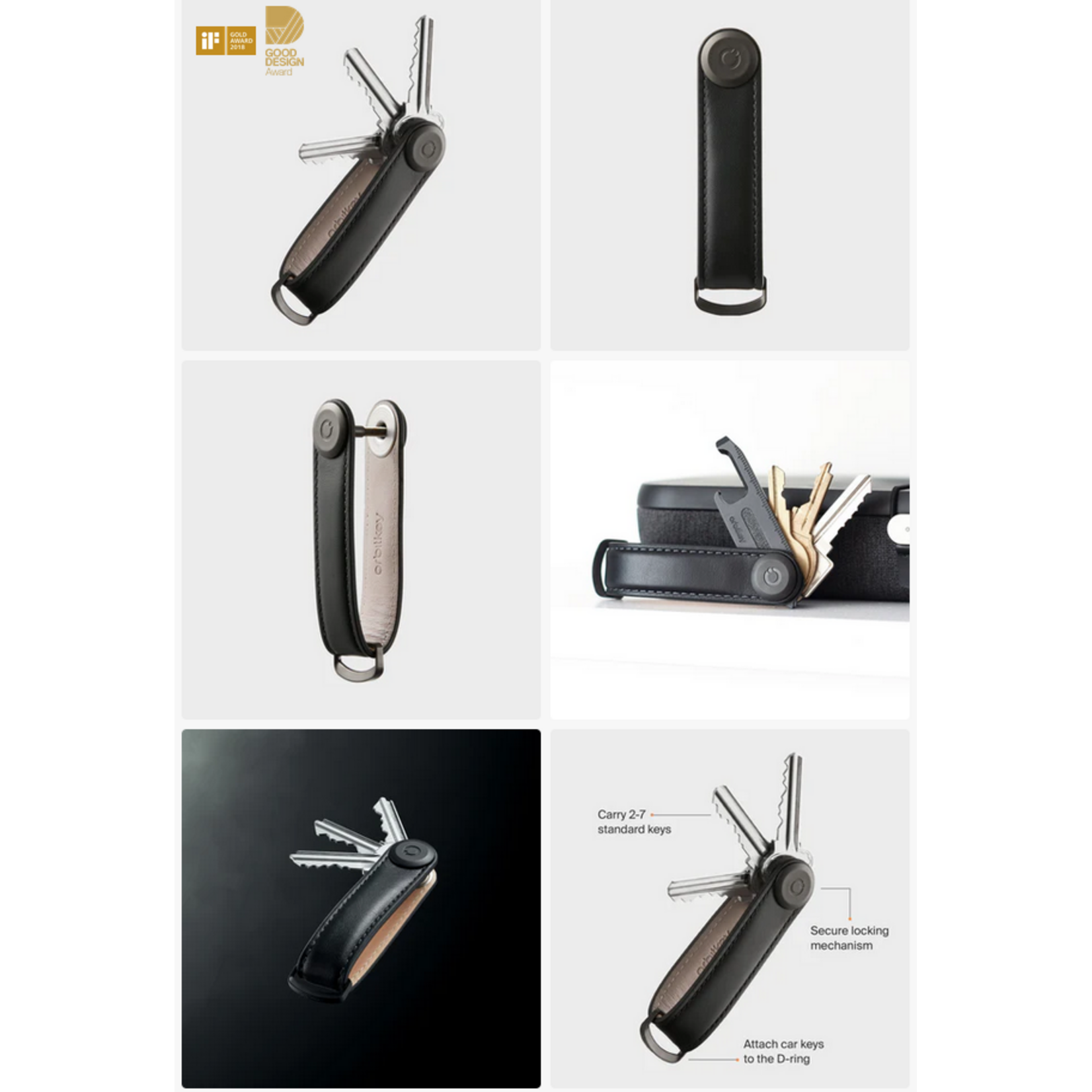 ORBITKEY ORBITKEY Key Organiser Leather - Black w/ Black Stitching