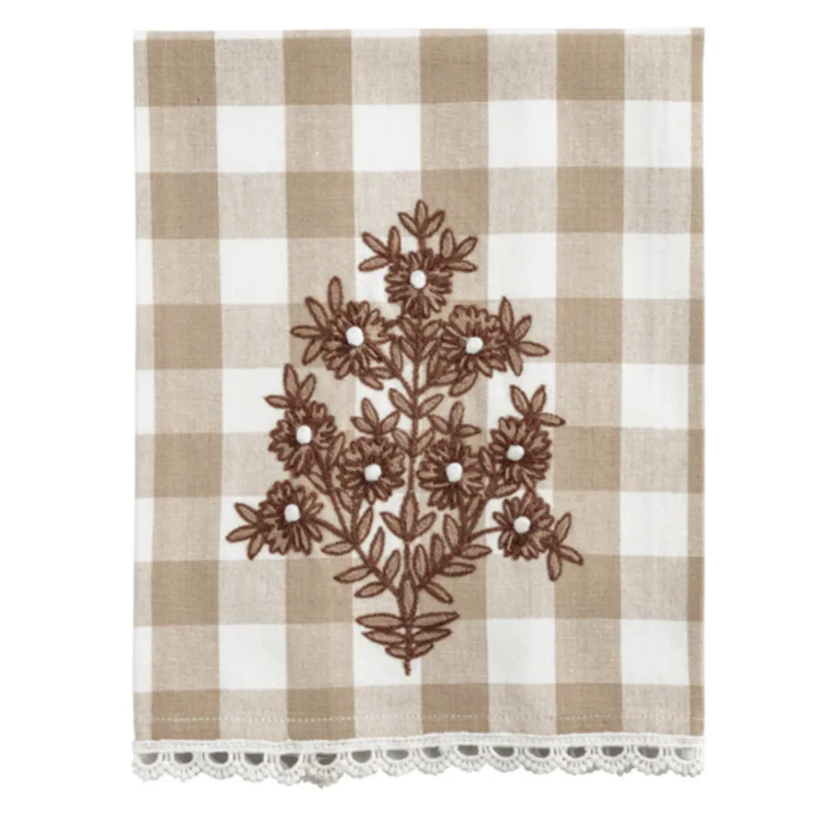 MUD PIE MUD PIE Embroidered Tea Towel - Buffalo Check Floral