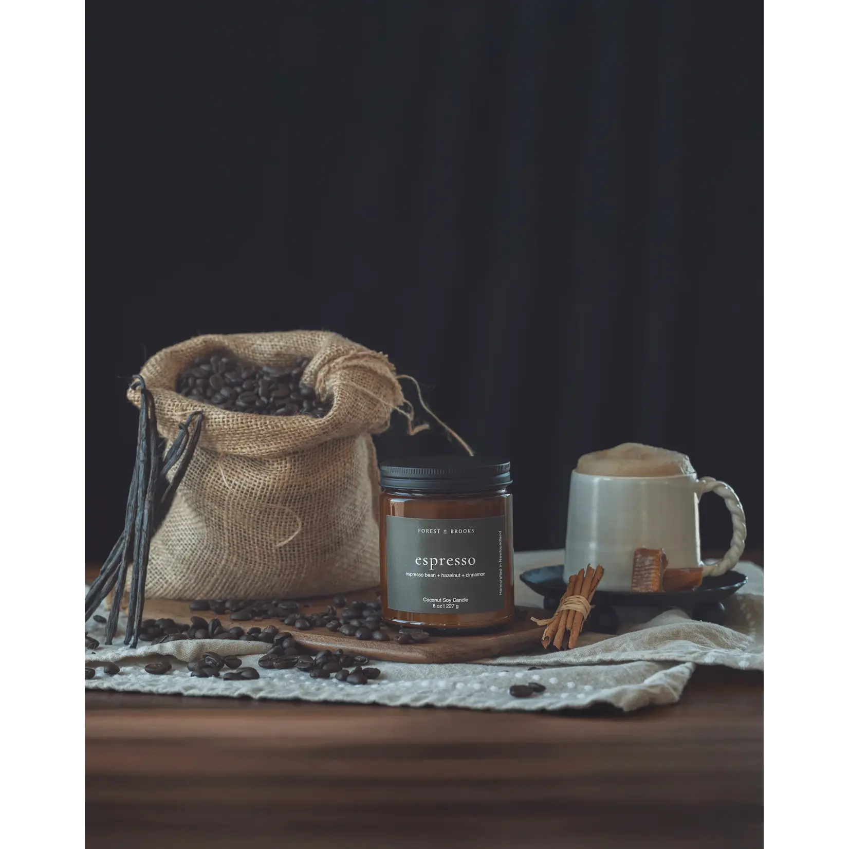 FOREST & BROOKS FOREST & BROOKS Espresso - Wooden Wick 8oz Candle