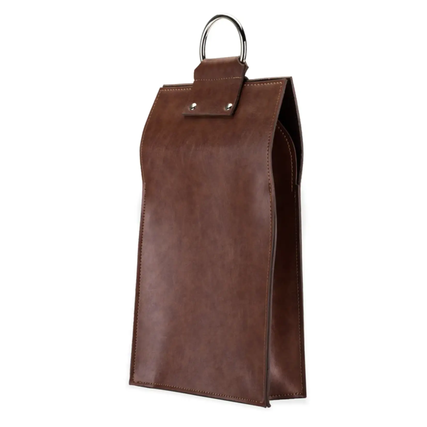 VISKI VISKI Brown Faux Leather Double-Bottle Wine Tote