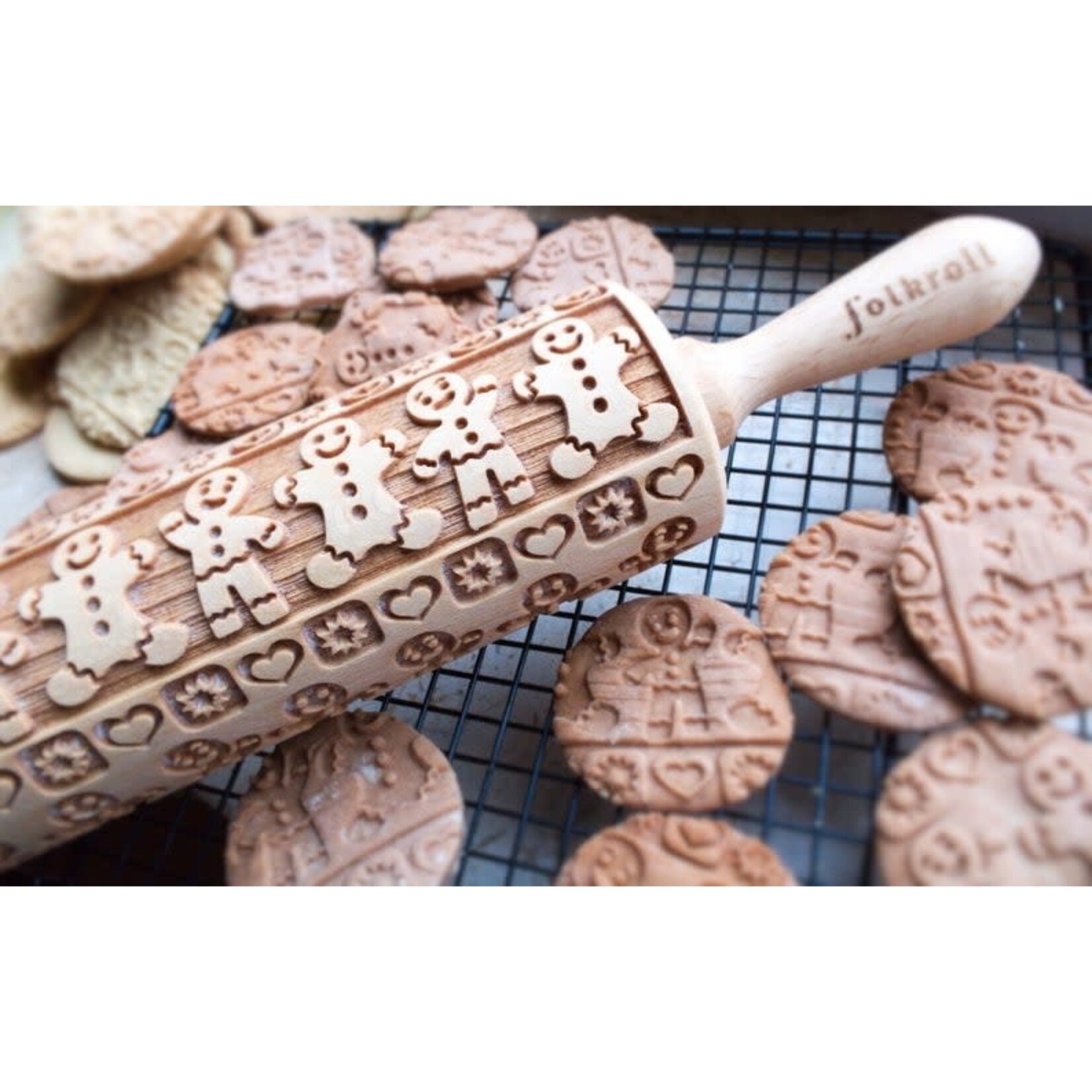FOLKROLL FOLKROLL Large Rolling Pin 43cm Gingerbread Men