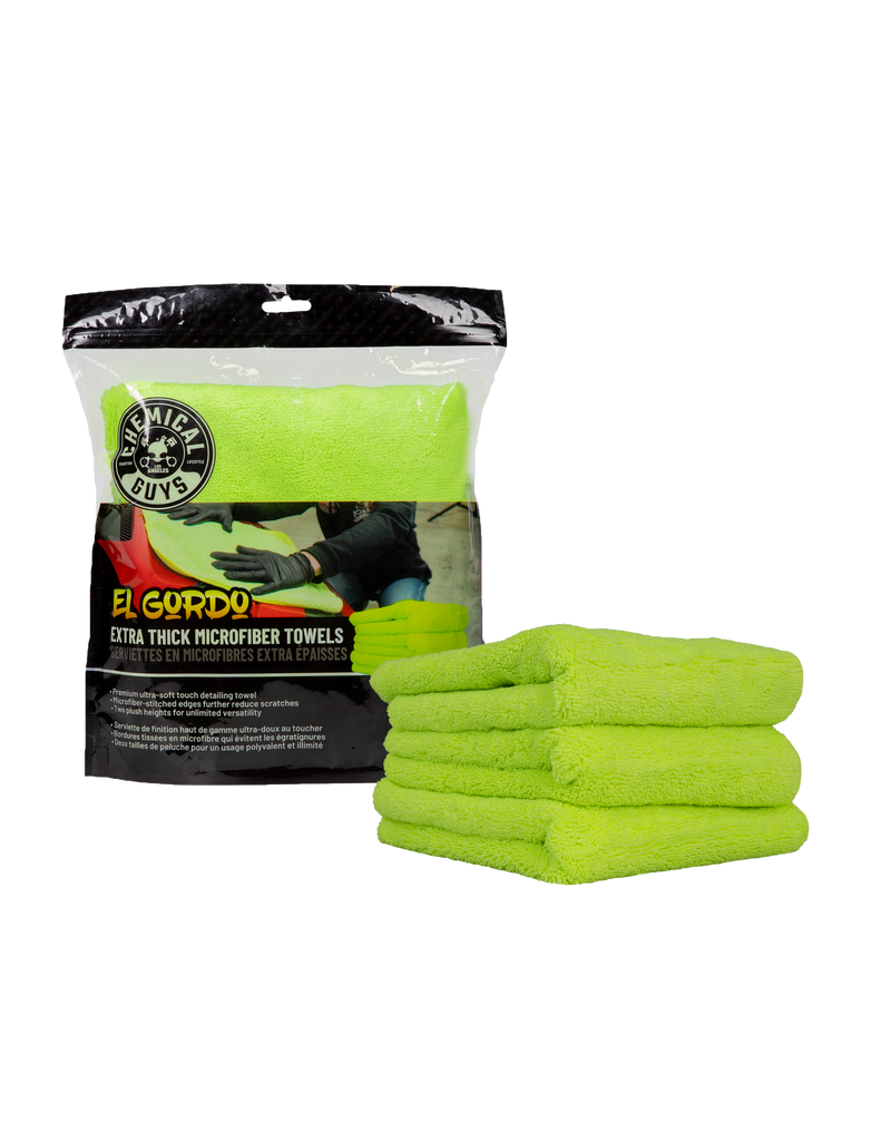 Chemical Guys MIC32303 El Gordo Extra Thick Professional Microfiber Towel, Green 16.5" x 16.5" (3 Pack)