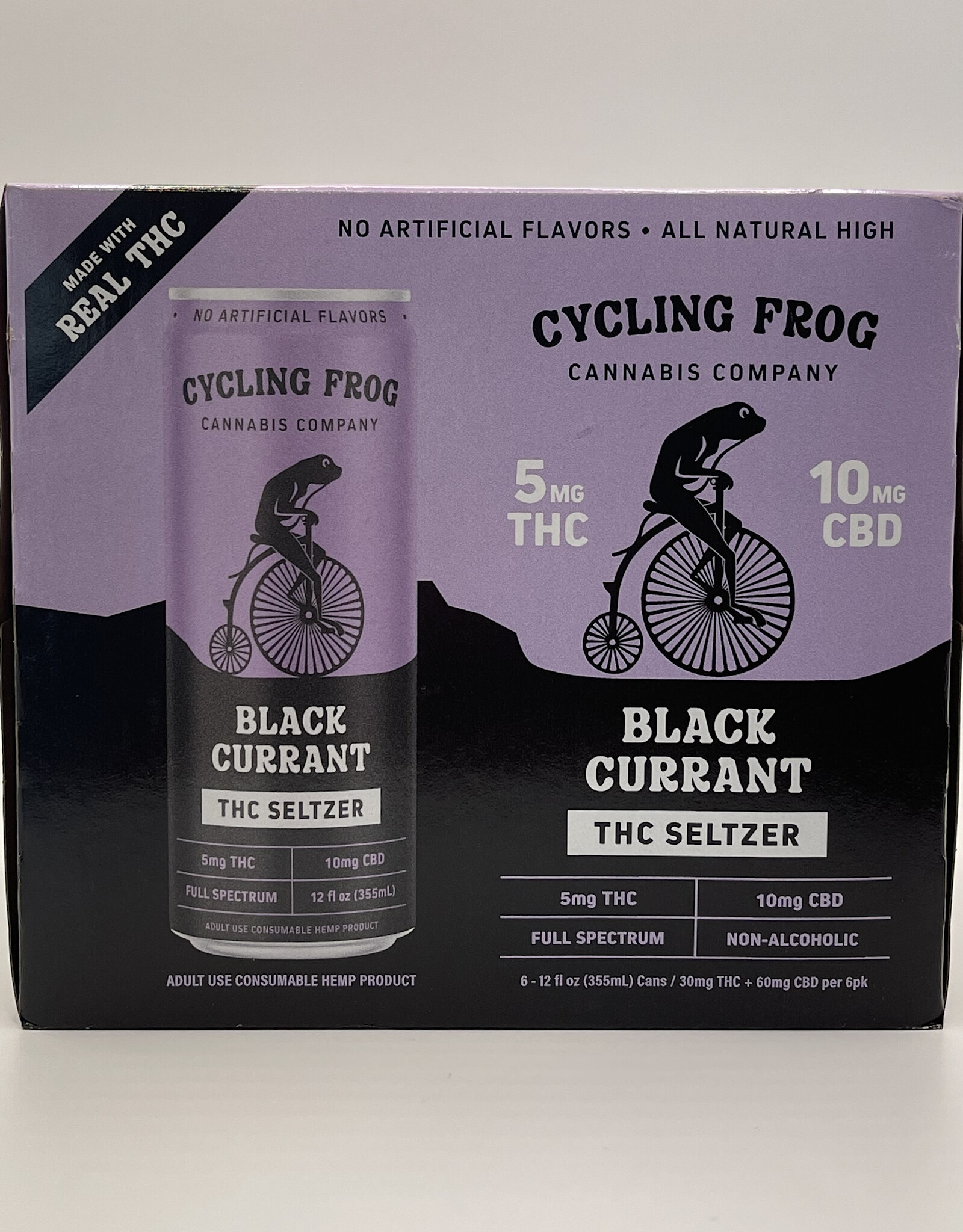 6 PACK Cycling Frog Black Currant THC Seltzer - 5mg THC, 10mg CBD