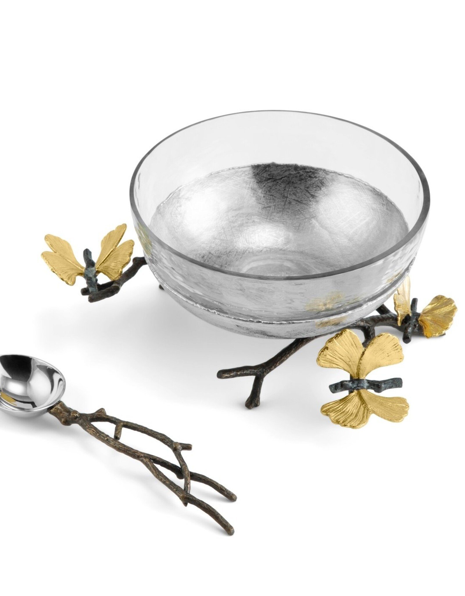 Butterfly Ginkgo Glass Nut Dish w/ Spoon