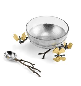 Butterfly Ginkgo Glass Nut Dish w/ Spoon