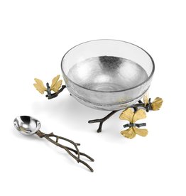 Butterfly Ginkgo Glass Nut Dish w/ Spoon