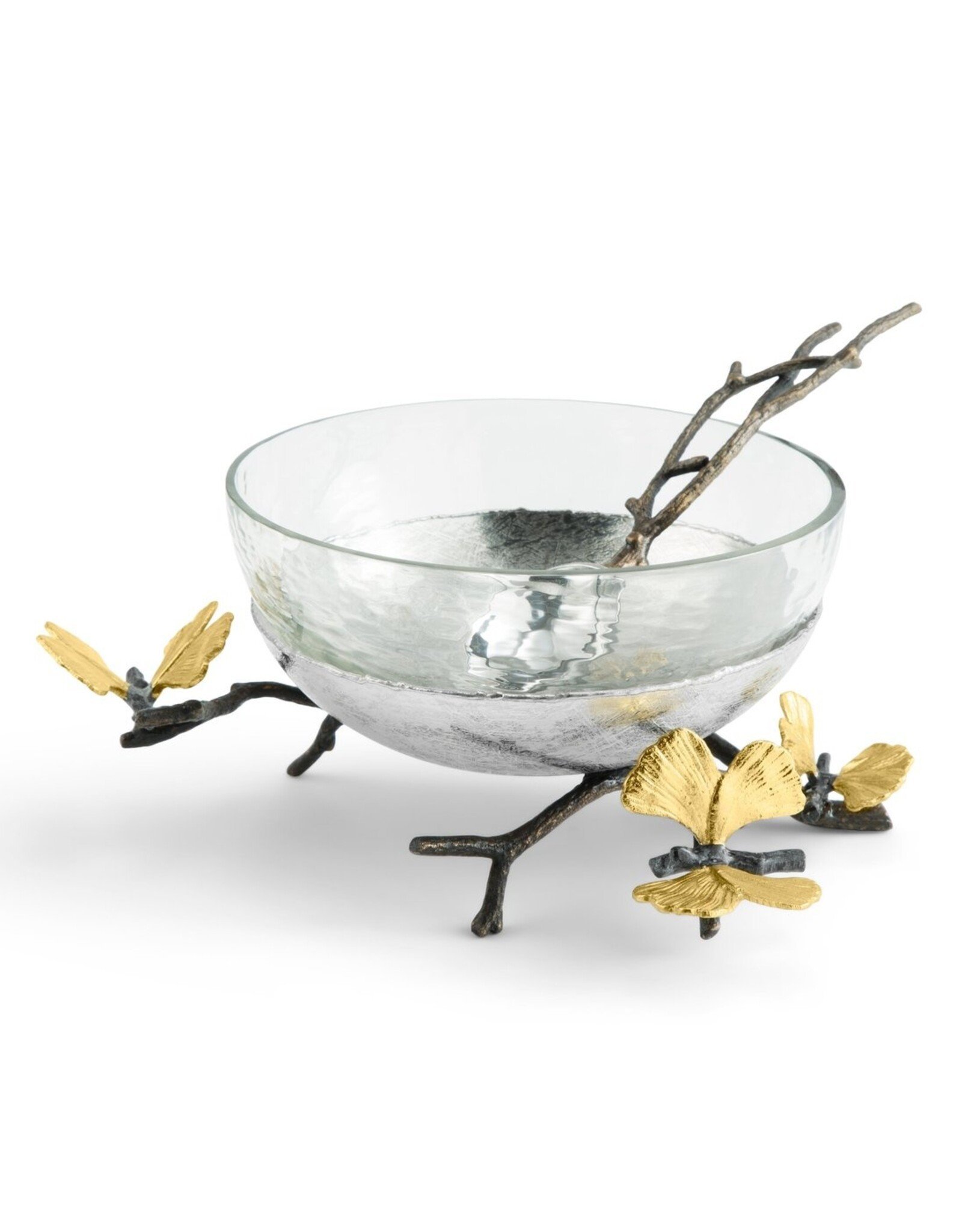 Butterfly Ginkgo Glass Nut Dish w/ Spoon