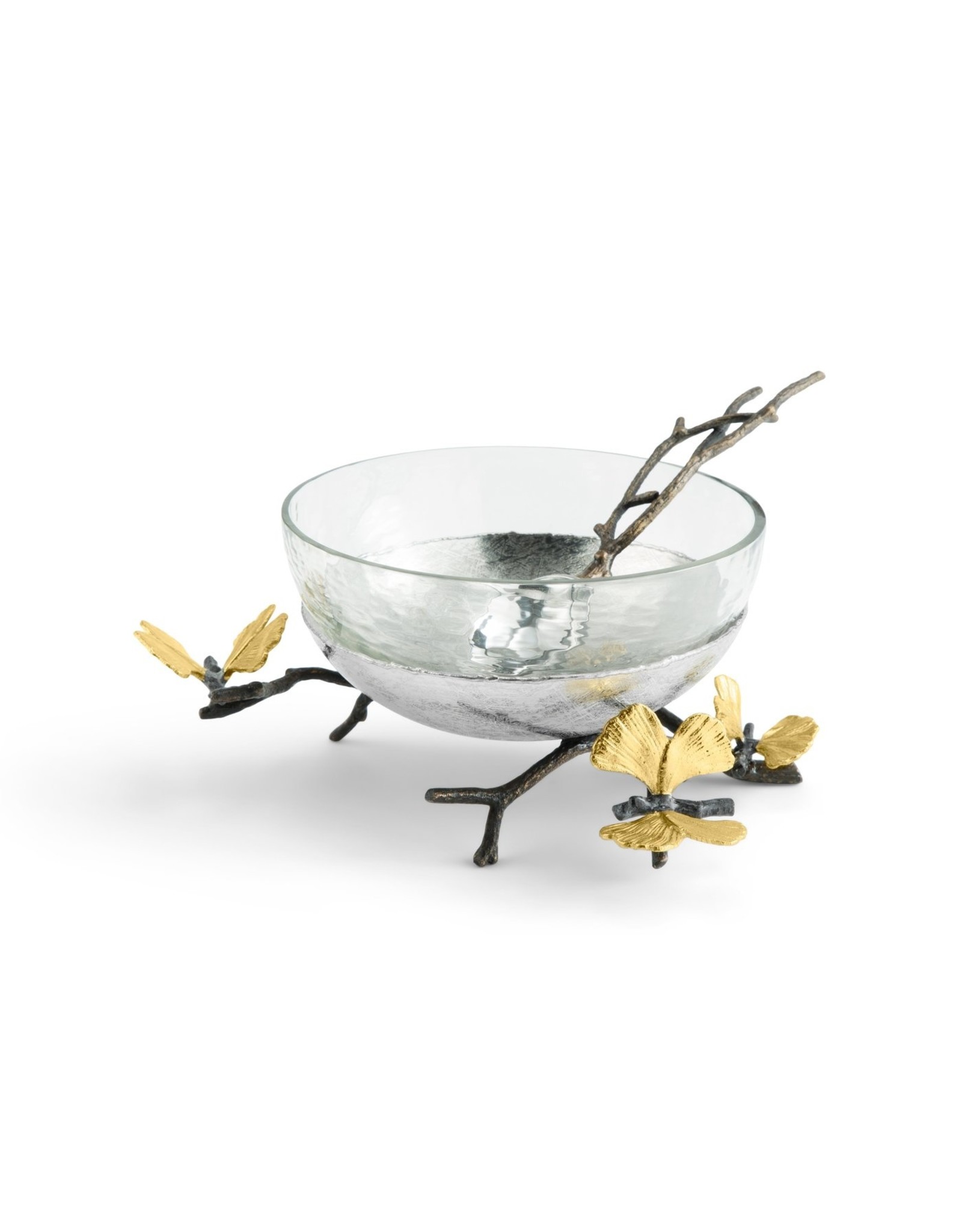 Butterfly Ginkgo Glass Nut Dish w/ Spoon