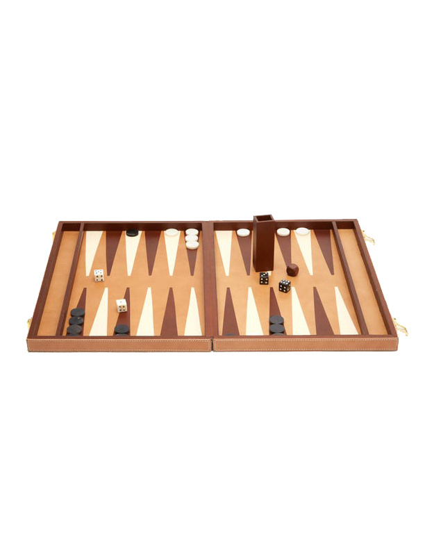 Beige Full Grain Leather Backgammon Set, S