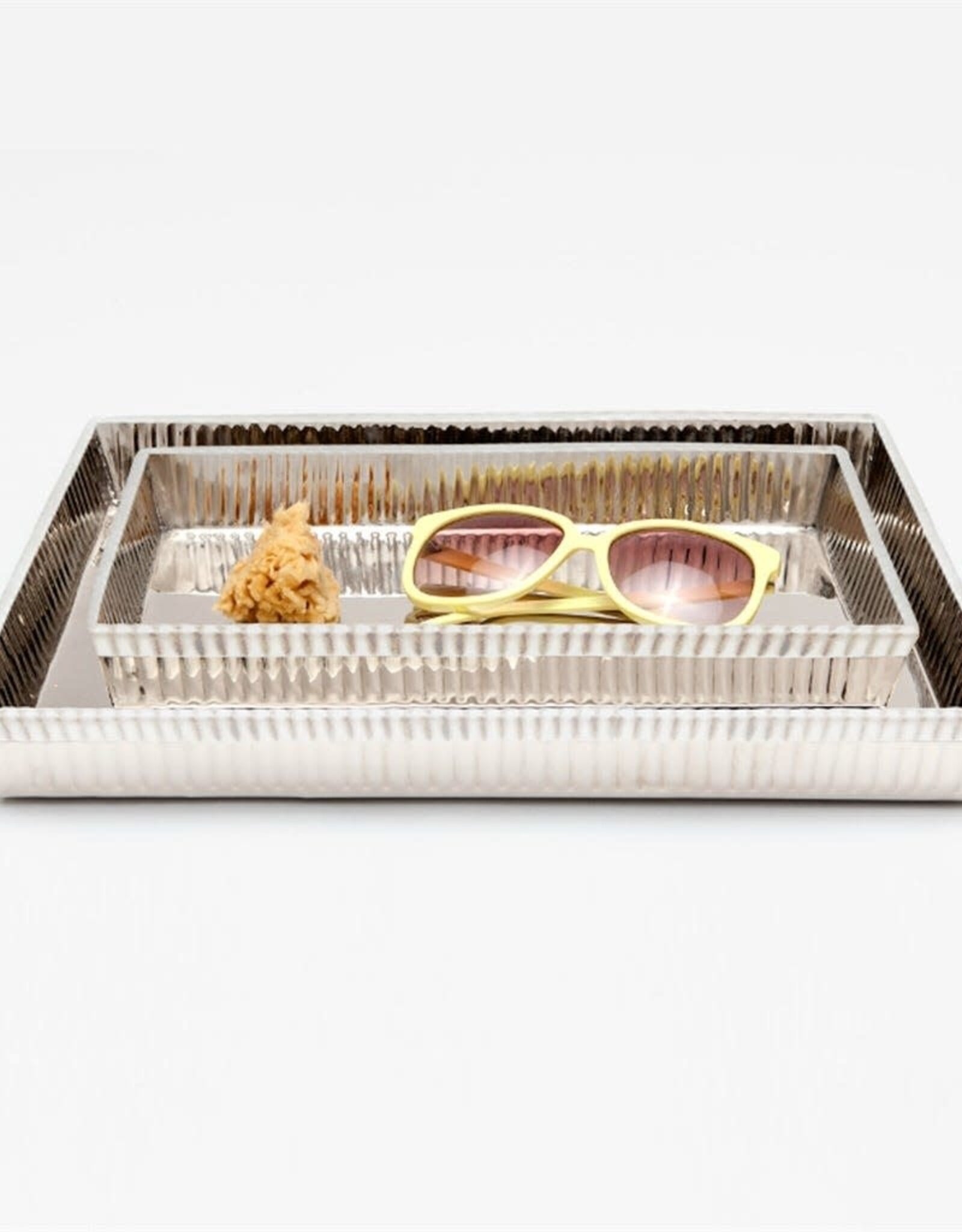 Redon Ribbed Tray, Nickel Set of 2