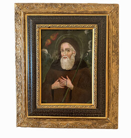 19th C Saint Francis Retablo, Oil on Tin, Spain