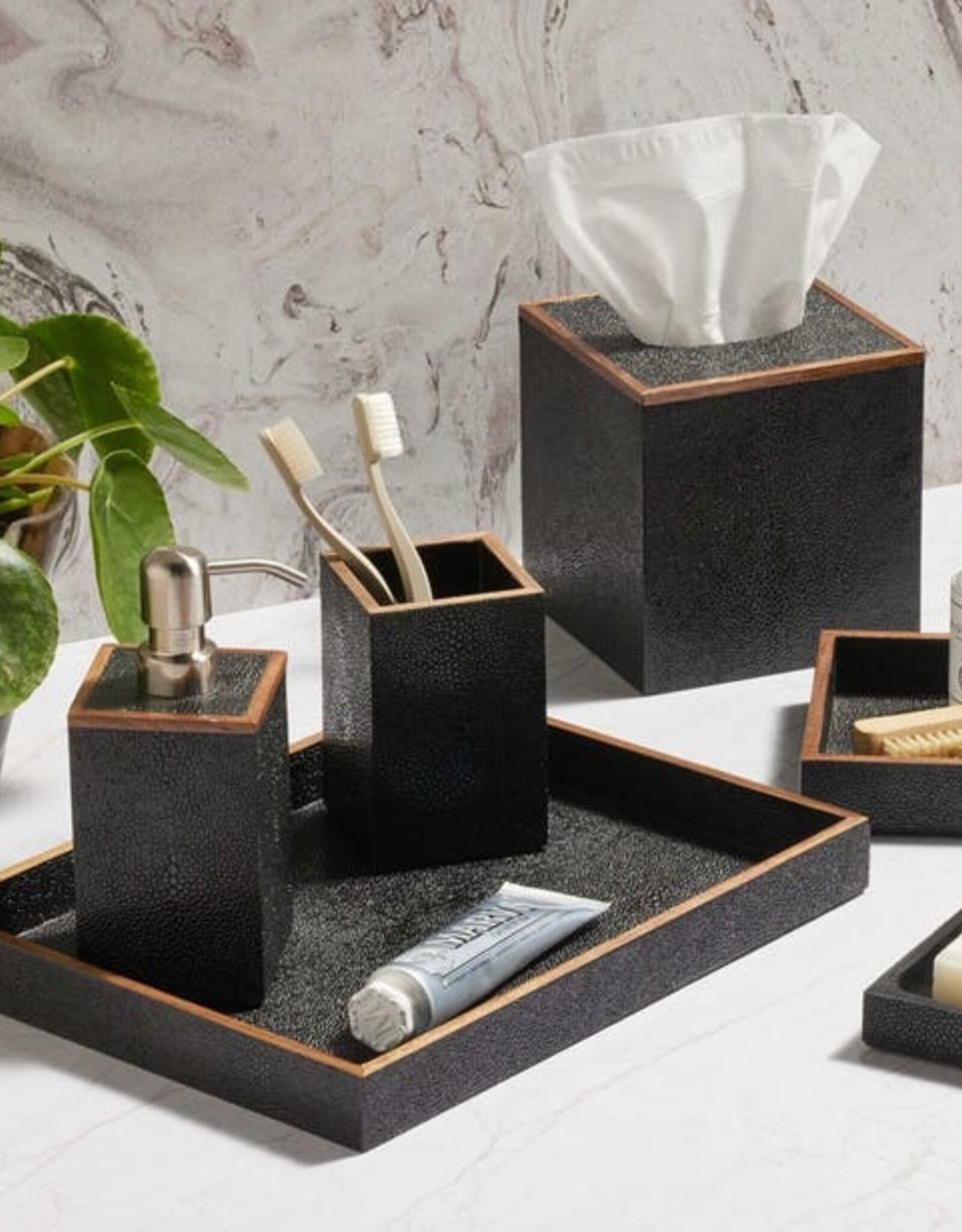 Shagreen Tray, Black Set of 2