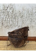 Vintage Leather Trim Basket, Africa