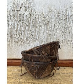 Vintage Leather Trim Basket, Africa