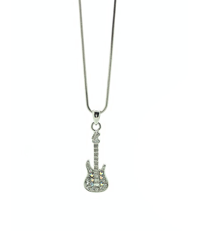RHODIUM PLATED NECKLACE WITH GUITAR