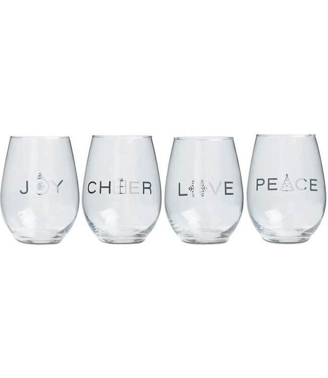 HOLIDAY CHEER STEMLESS WINE GLASS SET