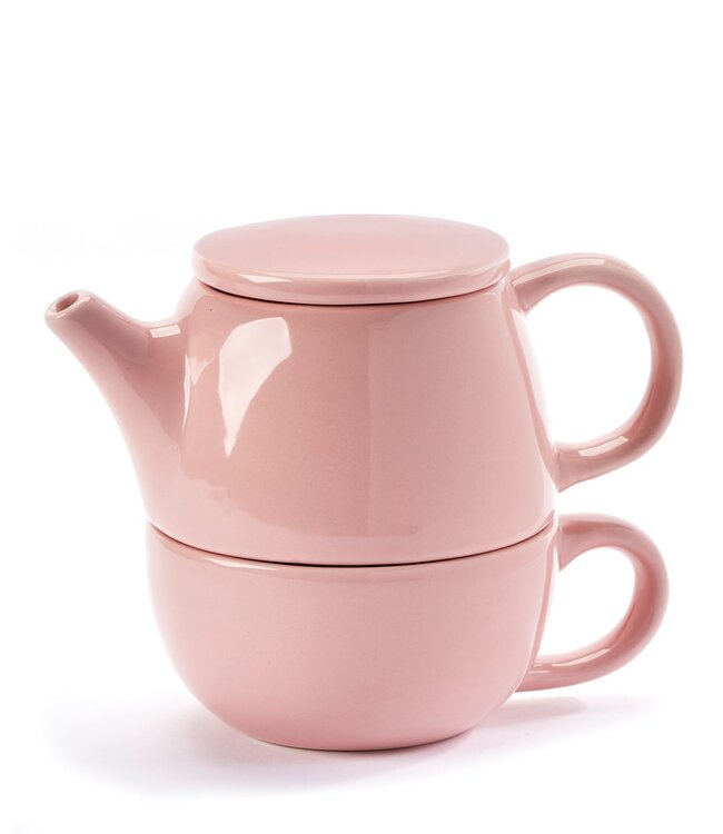 TEA FOR ONE PINK TEAPOT AND MUG SET