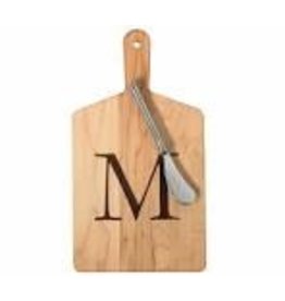 JK Adams Monogrammed Maple Cheese Board Gift Set with Spreader - ''M''