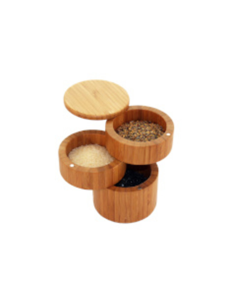 Totally Bamboo 3-Tier Bamboo Salt Box with Magnetic Swivel Lids/6 disc