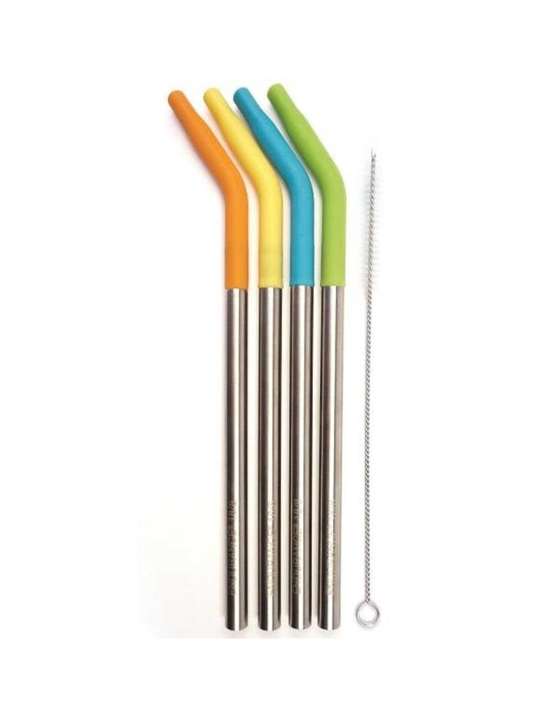 RSVP Endurance Stainless Reusable Straws with Silicone Tip & Cleaner Set of 4