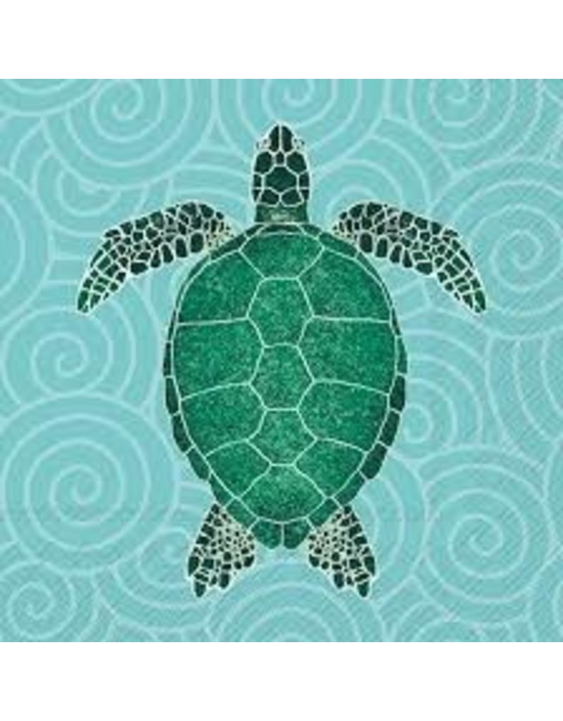 Boston International Cocktail Napkins, Sea Turtle, green shell 20x