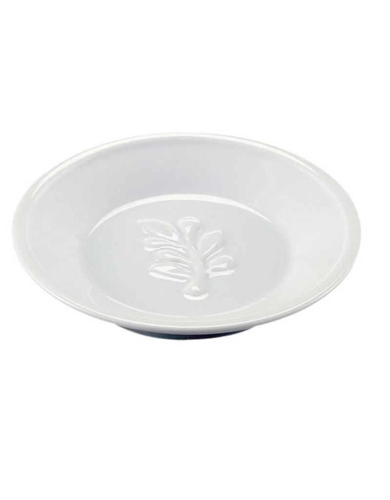 Harold Imports White Porcelain Olive Oil Dipping Plate, 5'' With Embossed Olive Branch
