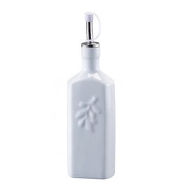 Harold Imports White Porcelain Olive Oil Bottle With Embossed Olive Branch