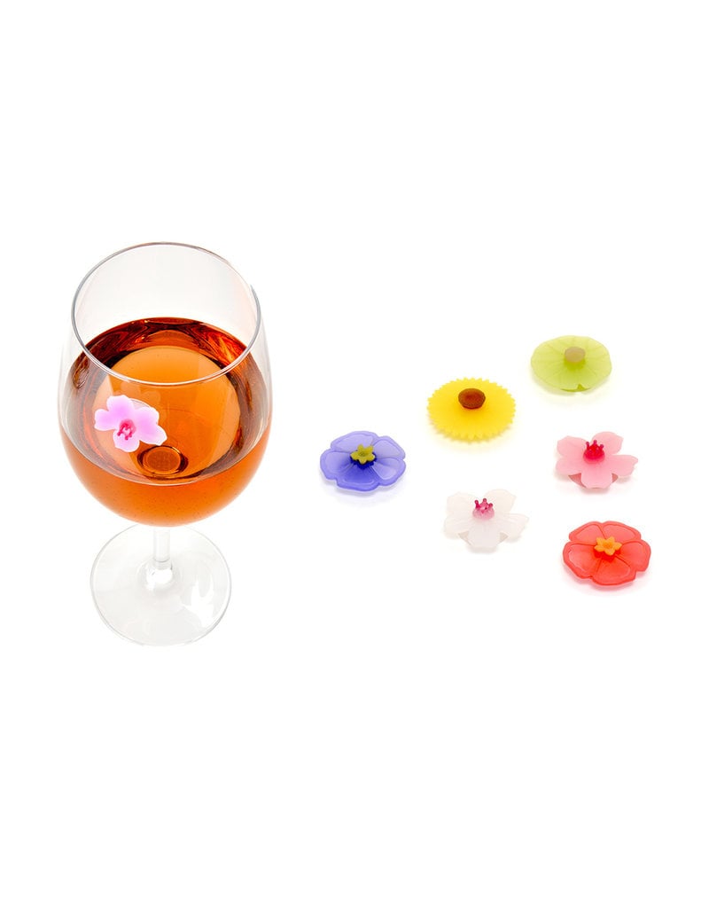 Charles Viancin Floral Suction DRINK Markers, Silicone Set of 6