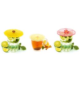 Charles Viancin FLORAL Silicone Suction DRINK Covers, Silicone, Set of 2*