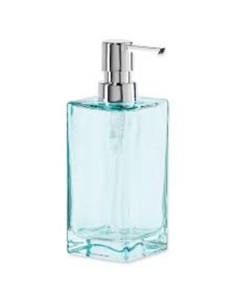 Oggi Tall Glass Soap/Lotion Dispenser Pump, Aqua (7'' H, 13OZ)