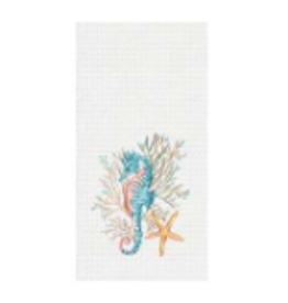 C and F Home Towel, Seahorse And Coral, waffle weave