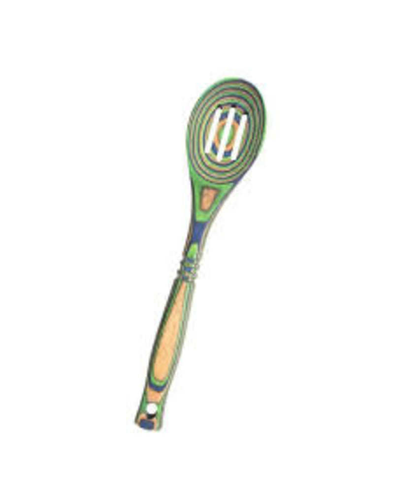 Island Bamboo/Wilshire Peacock Green/Blue Pakkawood Slotted Spoon, 12"