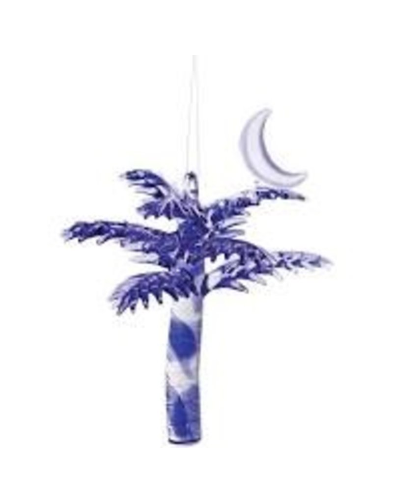 C and F Home Ornament, Blue Glass  South Carolina Palmetto
