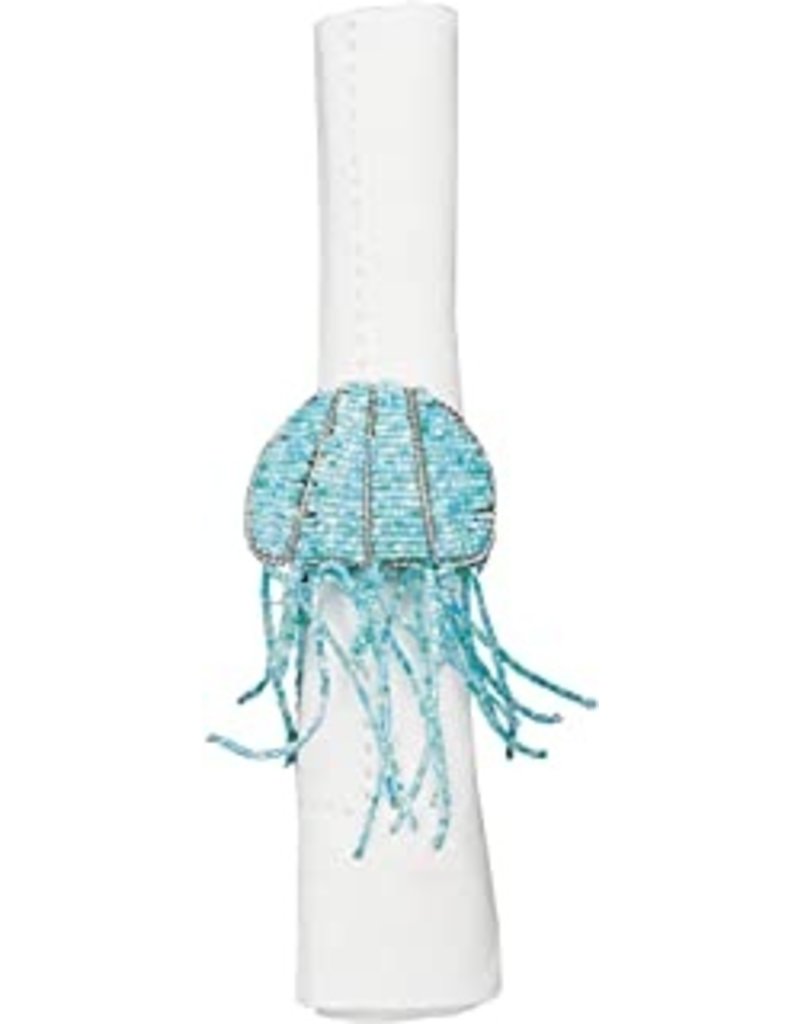 C and F Home Napkin Ring, Jellyfish, blue beaded