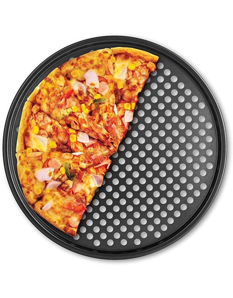 Foxrun Pizza Crisper Pan, 14" Carbon Steel, NonStick, Black