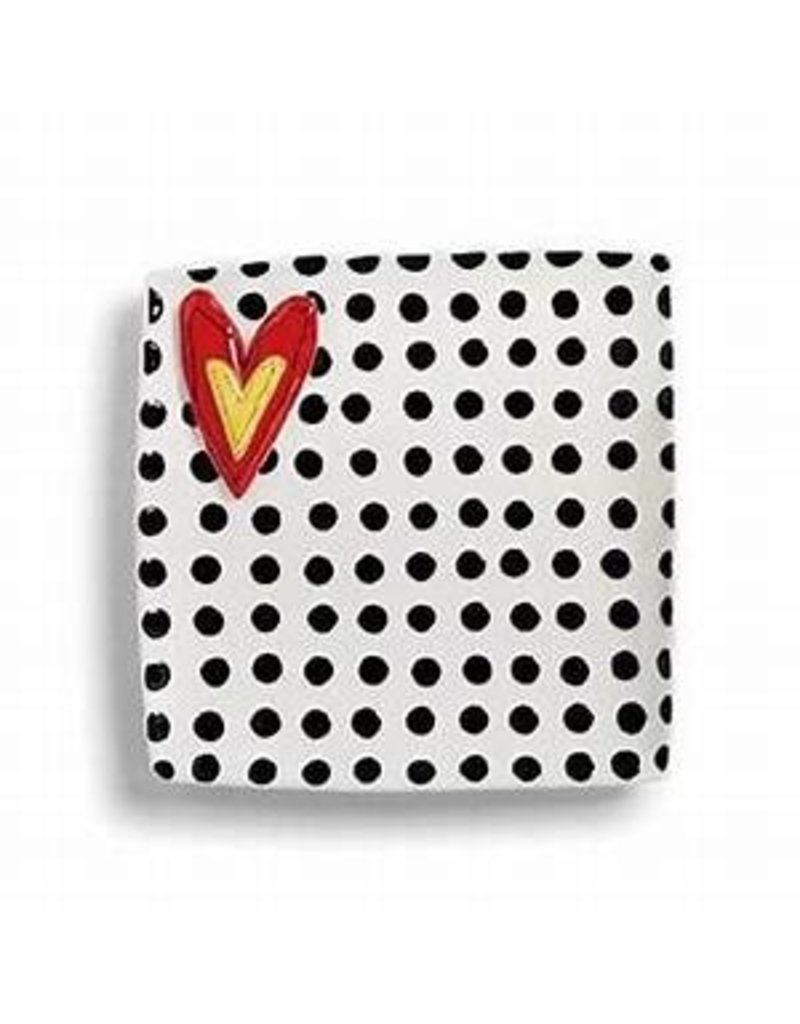 Demdaco Heartful Home Square Platter, Black Dots, 10.5"