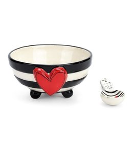 Demdaco Heartful Home Bowl and Spoon, Wide Black Stripe