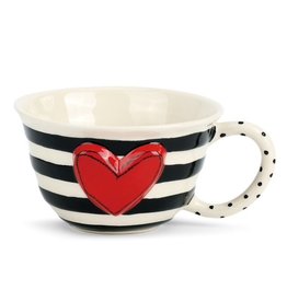 Demdaco Heartful Home Tea Cup, Wide Black Stripe