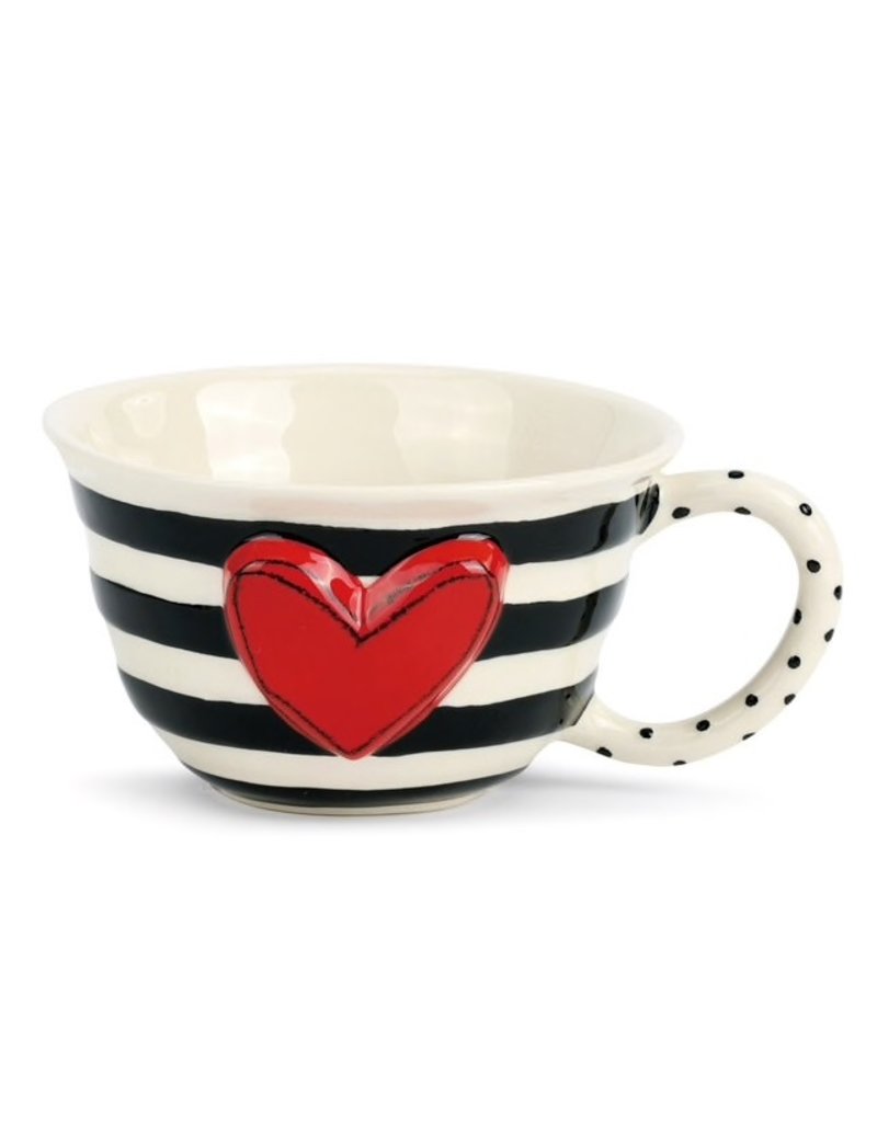 Demdaco Heartful Home Tea Cup, Wide Black Stripe