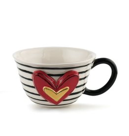 Demdaco Heartful Home Tea Cup, Narrow Black Stripe