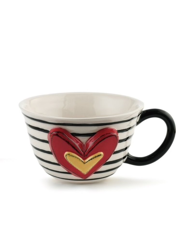 Demdaco Heartful Home Tea Cup, Narrow Black Stripe