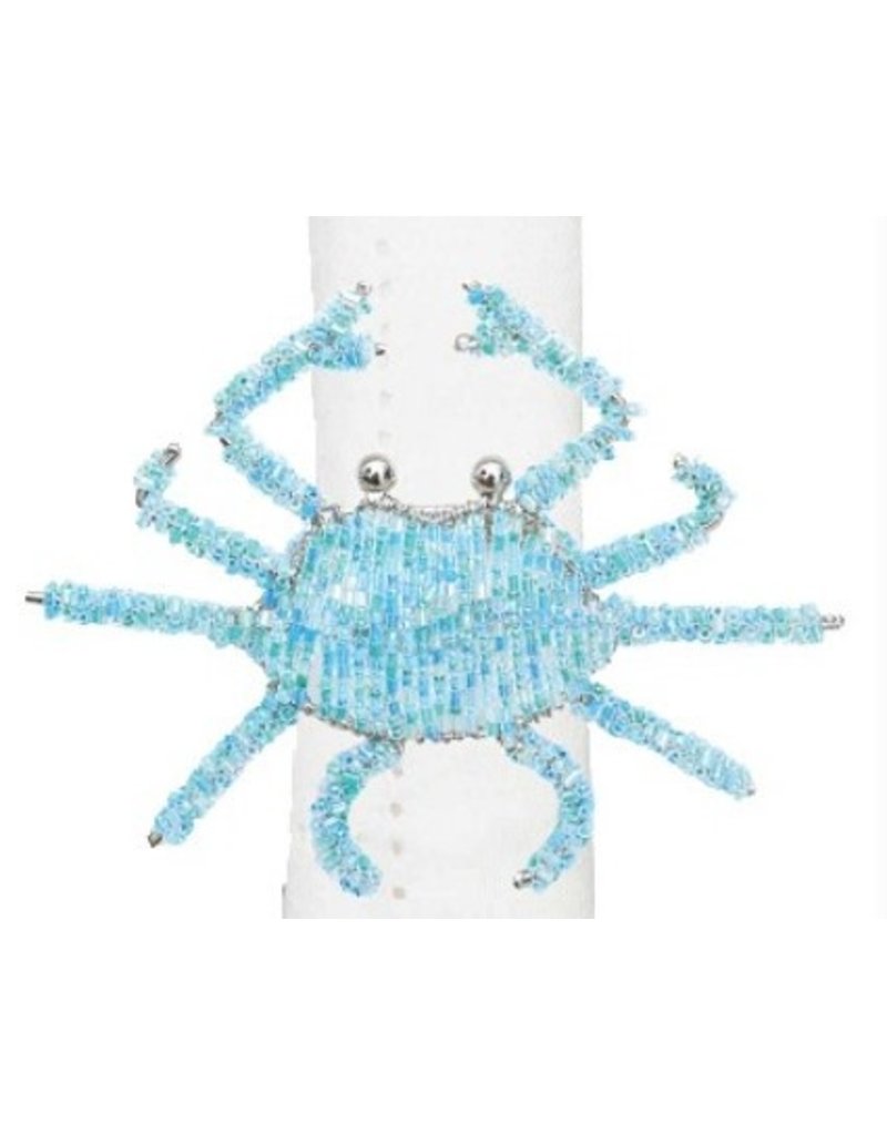 C and F Home Napkin Ring, Crab, blue beaded