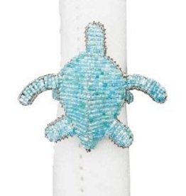 C and F Home Napkin Ring, Sea Turtle, blue beaded