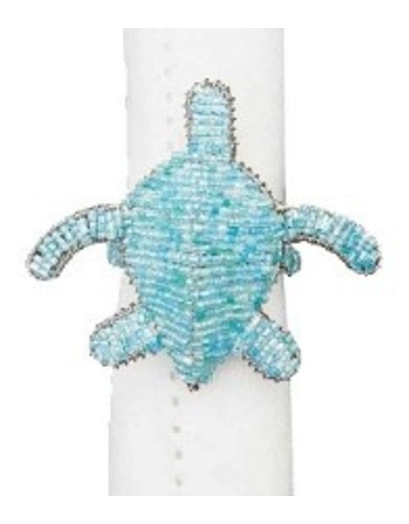 C and F Home Napkin Ring, Sea Turtle, blue beaded