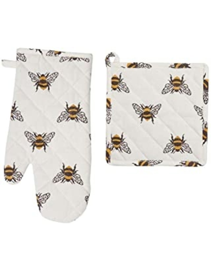 C and F Home Pot Holder/Oven Mitt Set, Bumble Bee