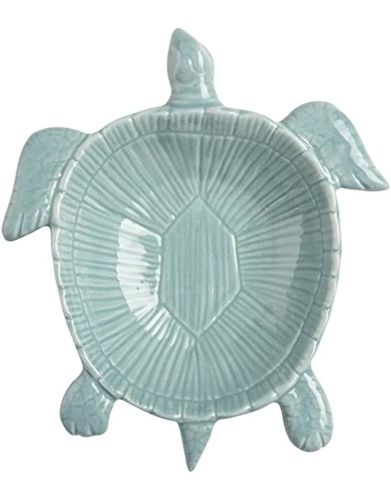 Beachcombers Ceramic Sea Turtle Dish, 6.75" aqua