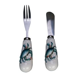 Beachcombers Blue Crab Spreader & Fork Set