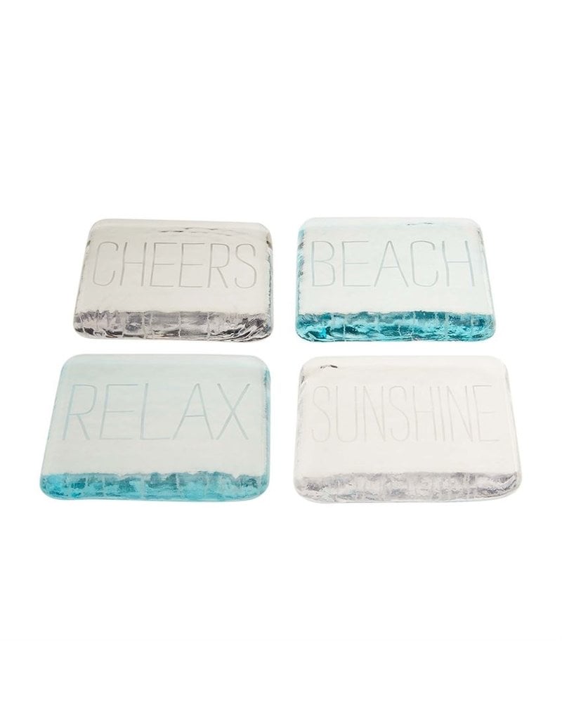 Mudpie Beach Glass Coasters, Engraved, Set of 4